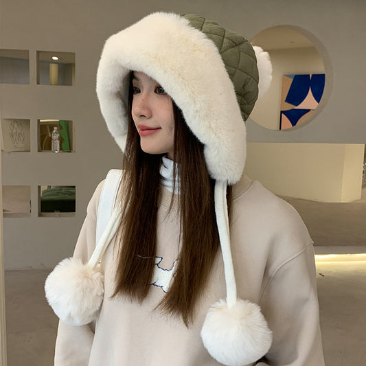 Winter warm down ear protection hat children autumn and winter riding cold hat plush cute face little Lei Feng hat man