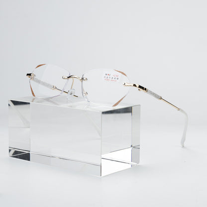 Women's frameless diamond trimmed anti-blue reading glasses flat glasses finished myopia glasses Internet celebrity Douyin live broadcast glasses
