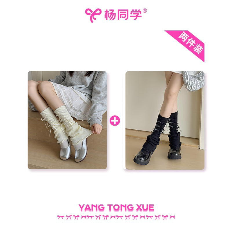 [Student Yang] Wear gray bow lace socks for women's knitted summer girl sweet ballet stacking socks