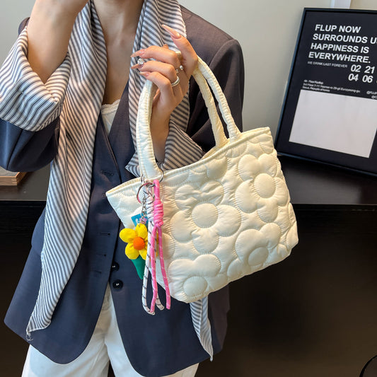 Winter soft flower hand bag bento bag Japanese simple lunch box bag cream portable small bag