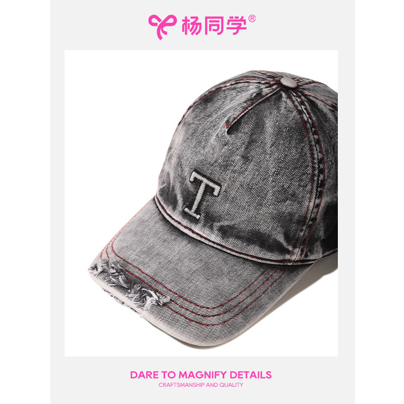 [Student Yang] T denim baseball cap retro American hat shows a small face new street cap big head circumference
