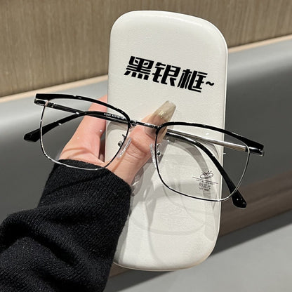 Xiaohongshu same square glasses men's literary and retro half-frame glasses women's versatile cat ear glasses frame anti-blue light glasses