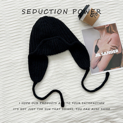Wool hat women's autumn and winter warm fashion Korean versatile solid color simple windproof knitted hat outdoor travel ear protection