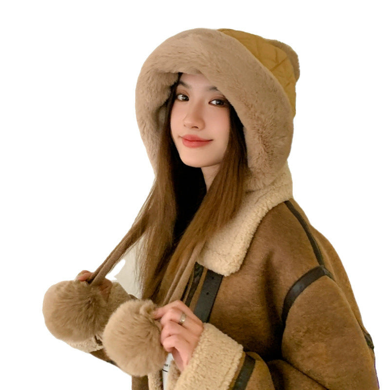 Winter warm down ear protection hat children autumn and winter riding cold hat plush cute face little Lei Feng hat man