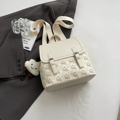 Women's bag 2024 summer new contrasting color lychee pattern casual large capacity foreign style cute pendant fashionable backpack