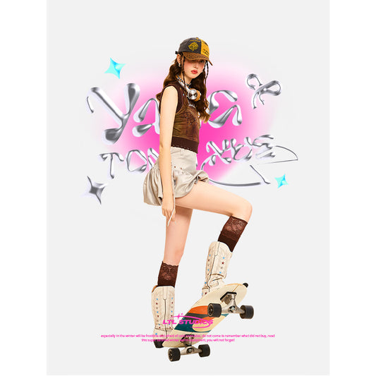 [Student Yang] Color matching leopard print baseball cap hat women's hard top cap Korean version wide brim shows small face