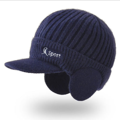 Winter Men's Duck Tongue Ear Cap Fleece Thick Warm Pullover Hat Youth Outdoor Riding Knitted Wool Hat Ski Cap