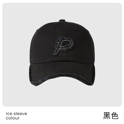 Classmate Yang retro and old P letter embroidered soft top baseball cap for men showing their faces and a small cap for women