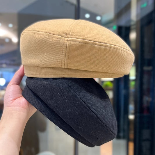 Woolen beret children autumn and winter British retro versatile painter beret Korean version simple solid color shows small face
