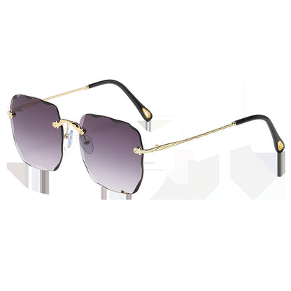 2022 new frameless trimmed square sunglasses women, Korean version of Internet celebrity round face plain sunglasses gradual change