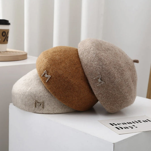 Xiaoxiangfeng M standard wool beret children autumn and winter size head circumference stiff face small painter hat fashion ins