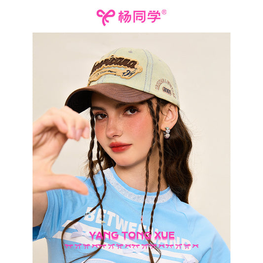 [Student Yang] American retro denim baseball cap for children with big head circumference and small face, versatile sunshade cap