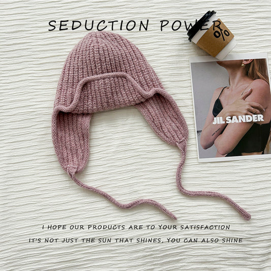 Wool hat women's autumn and winter warm fashion Korean versatile solid color simple windproof knitted hat outdoor travel ear protection