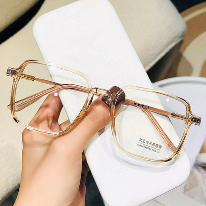 Color-changing flat glasses women's ultra-light damp cold brown transparent frame ins high value large frame thin plain glasses