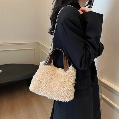 Winter large-capacity plush bag women's 2024 new women's bag simple and fashionable shoulder bag plush small square bag