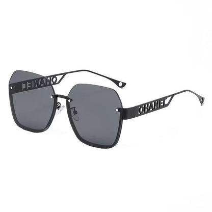 Women's fashion frameless trimmed sunglasses metal letter hollow temple trend European and American atmosphere show face small sunglasses