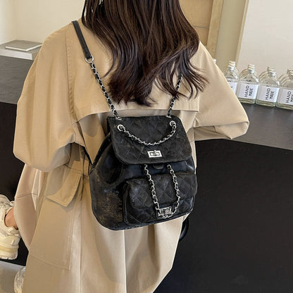 Xiaoxiangfeng backpack women's 2024 Korean version fashion diamond chain small backpack simple fashion niche design women's bag
