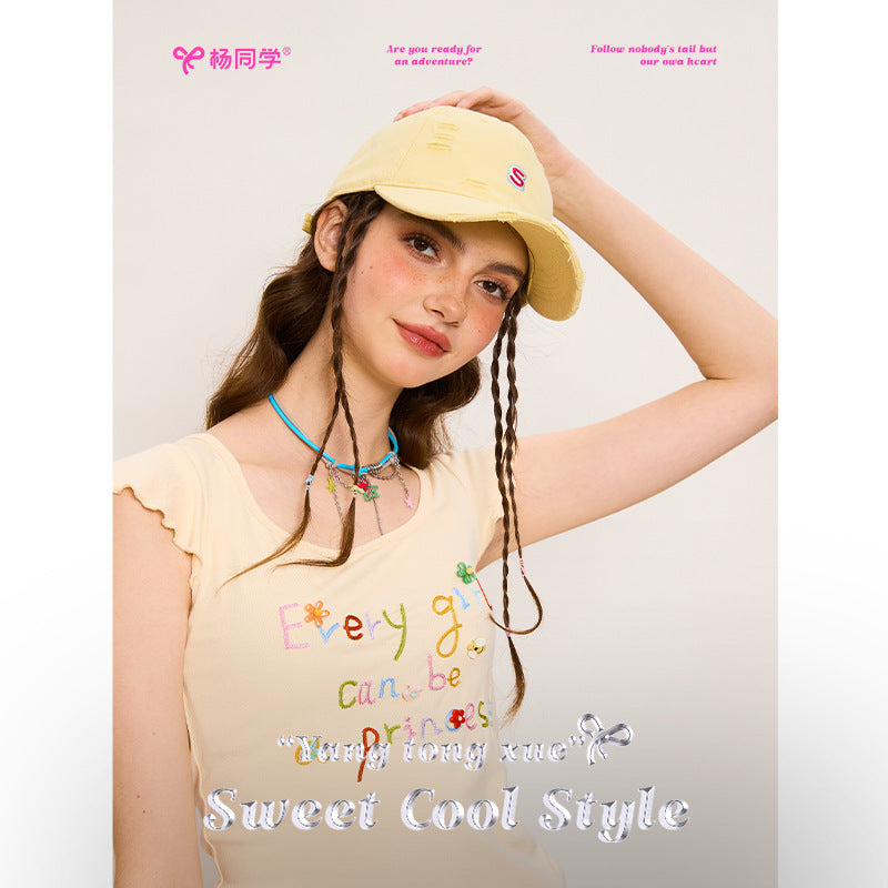 [Student Yang] S Embroidered Baseball Cap Big Head Circumference Show Face Small Hat Women's Deep Top Cap Big Face Wide Brim