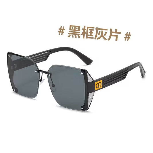 2023 Internet celebrity frameless trimmed sunglasses anti-ultraviolet European beautiful women's large frame sunglasses Xiaohongshu sunshades
