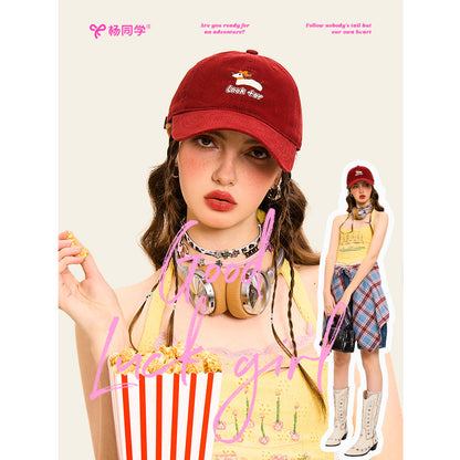 Classmate Yang strictly selects retro embroidery cap female summer Internet celebrity soft top baseball cap burgundy couple student tide