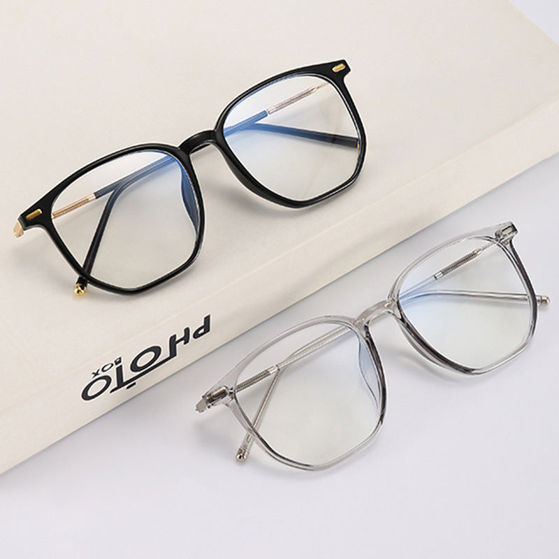2022 new cold brown glasses large frame personalized plain flat glasses women's Korean version TR90 anti-blue glasses