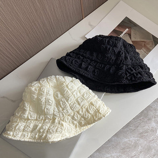Zhao Ruth's same white bucket hat women's versatile autumn and summer sunshade basin hat plain bucket hat shows small face