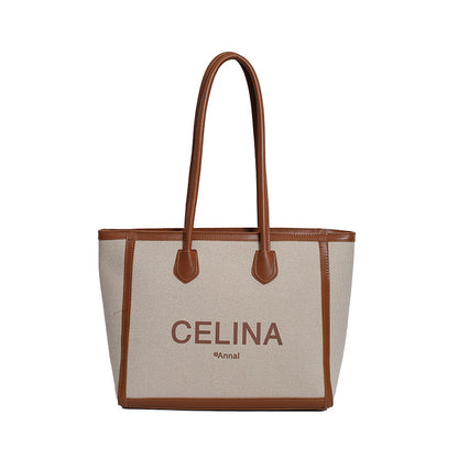 College students class alphabet canvas bag women's 2025 spring new trendy simple large-capacity shoulder bag tote bag