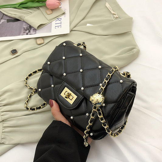 2022 new bag women's trendy fashion shoulder bag diamond small fragrant style versatile messenger bag small golden ball women's bag