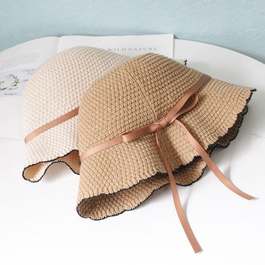 Women's spring and summer Korean version of the new versatile bucket hat foldable sun hat to show the face small wavy edge sun hat