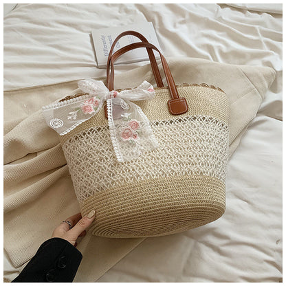 Woven straw large-capacity bag women's 2024 new summer foreign style shoulder bag seaside beach commuter tote bag