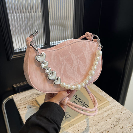 Women's small bag 2024 new fashion foreign style shoulder messenger bag women's texture Korean version of pearl chain small square bag