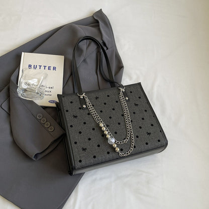 College style Korean tote bag 2024 new literary and fashionable polka dot single shoulder underarm large-capacity commuting handbag