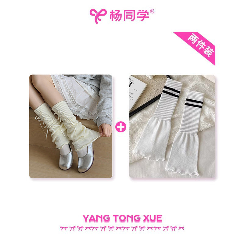 [Student Yang] Wear gray bow lace socks for women's knitted summer girl sweet ballet stacking socks