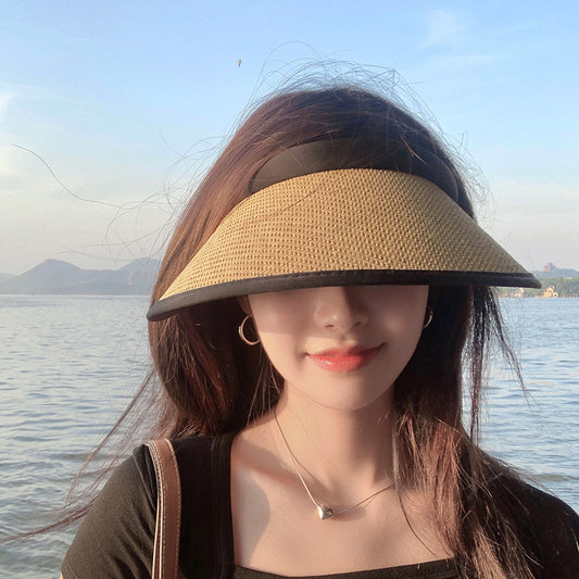 Yang classmate sun hat children summer straw empty top hat big brim face covering sun hat summer travel sun hat