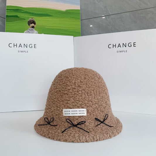 Wholesale Korea 2024 autumn and winter warm thickened lamb wool fisherman hat children autumn and winter woolen bucket hat