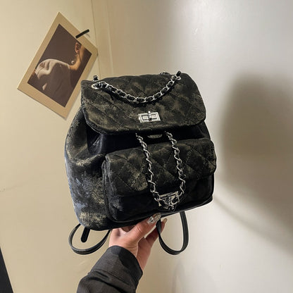 Xiaoxiangfeng backpack women's 2024 Korean version fashion diamond chain small backpack simple fashion niche design women's bag