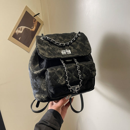 Xiaoxiangfeng backpack women's 2024 Korean version fashion diamond chain small backpack simple fashion niche design women's bag