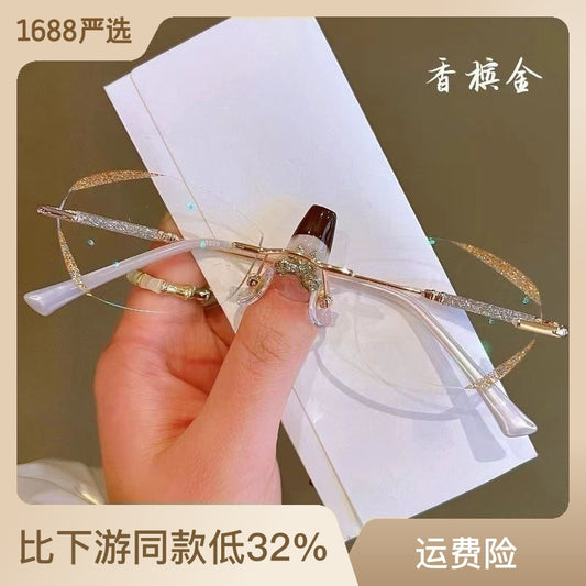 2022 new fashion age-reducing starlight fine flash women's reading glasses ultra-light metal diamond trimmed anti-blue mirror