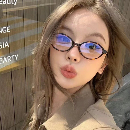 Zhang Yuanying same glasses frame nerd glasses oval small frame glasses miu plain anti-blue reading glasses