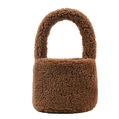 2023 autumn and winter new trend fluffy women's bag granular wool vegetable basket handbag plush cute bucket bag