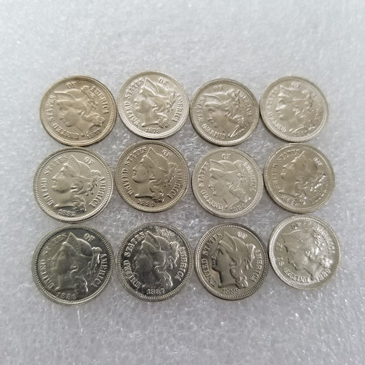 12 different brass coins, American nickels, antique crafts #3738- #3749