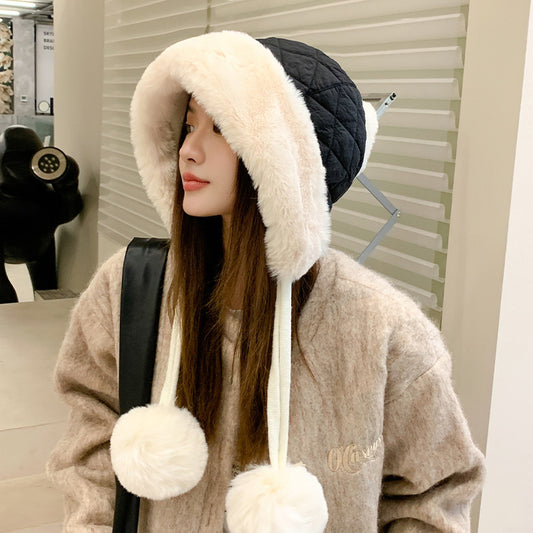Winter warm down ear protection hat children autumn and winter riding cold hat plush cute face little Lei Feng hat man