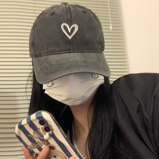 Washed old hat women's big head circumference cap retro sweet cool babe love soft top baseball cap shows small face