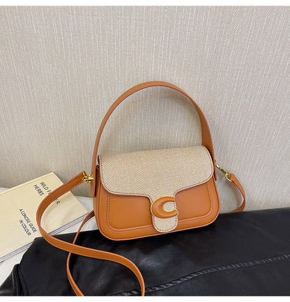 Women's bag fashionable versatile saddle bag French niche shoulder bag 2024 summer new contrasting color simple messenger bag