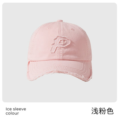 Classmate Yang retro and old P letter embroidered soft top baseball cap for men showing their faces and a small cap for women