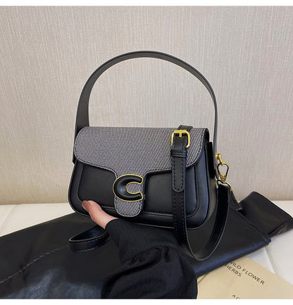 Women's bag fashionable versatile saddle bag French niche shoulder bag 2024 summer new contrasting color simple messenger bag