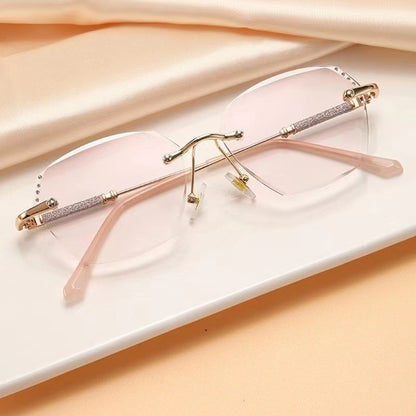 Women's diamond trimmed anti-blue reading glasses flat glasses frameless punched diamond-encrusted reading glasses fashionable wear glasses