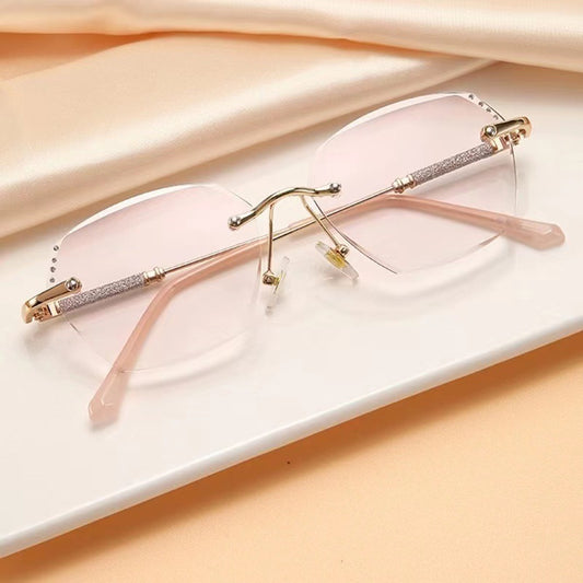Women's diamond trimmed anti-blue reading glasses flat glasses frameless punched diamond-encrusted reading glasses fashionable wear glasses