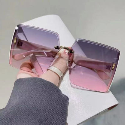 2022 new square frameless trimmed sunglasses Internet celebrity personality big-name glasses big-frame fashion sunglasses wholesale