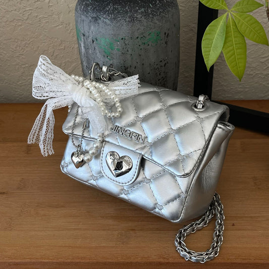 Xiaoxiangfeng silver bag women's 2025 new fashion diamond chain small square bag versatile messenger bag